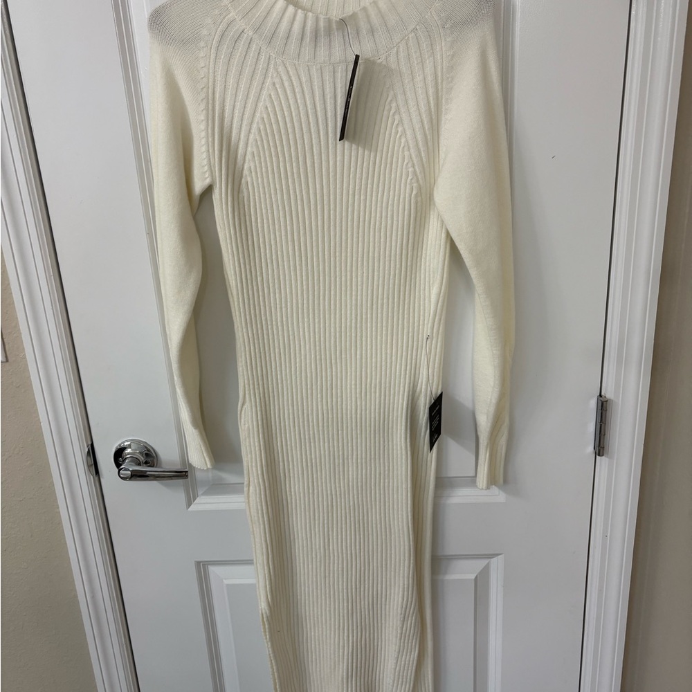 Lulu's Cream Ribbed Polo Collar Sweater Dress